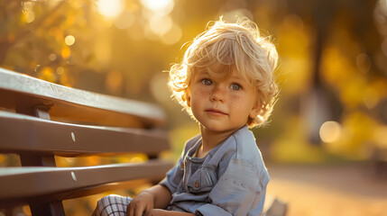 Wall Mural - child sitting on a bench