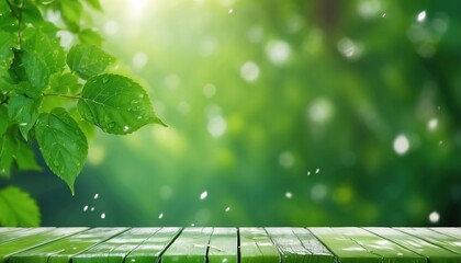 Wall Mural - Green leaves and tree with soft focus light and bokeh background