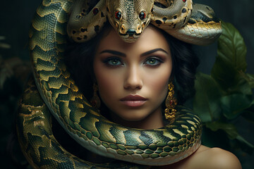 Wall Mural - ai generated image of mysterious female character woman amphibia