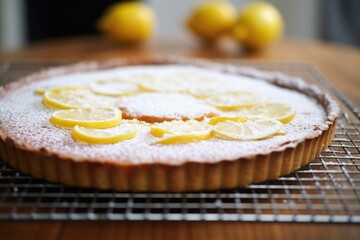 Wall Mural - tarte au citron on a wire rack, sprinkle of powdered sugar
