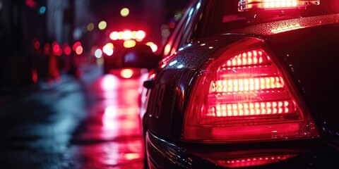 Canvas Print - A close-up view of a car on a city street at night. Perfect for automotive or urban-themed projects