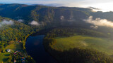 Fototapeta  - View of Vltava river. Meander from Solenice , aerial drone pic, Czech Republic