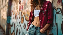 Effortless Grunge Mix Casual And Grunge Elements With A Burgundy Cropped Varsity Jacket, A White Tank Top, And Ripped Boyfriend Jeans For An Edgy And Effortless Vibe.