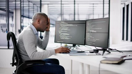 Unhappy Sad Developer Programmer Man In Stress Coding Software