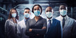 chief physician and his team of doctors wearing protective masks. pandemic concept