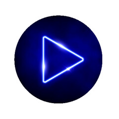 Wall Mural - Neon blue play button 3d vector illustration. Abstract shiny circle ring on black background with glowing triangle. Play icon, Press to start. Multimedia, audio, video, cinema, music