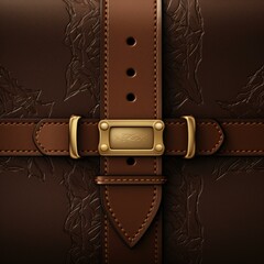 Poster - A sophisticated brown leather suitcase with a gold buckle. Generative AI.