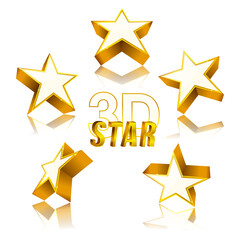Wall Mural - 3d golden star set with variations of angles of view. vector illustration