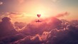 flying plane among the clouds love heart sign