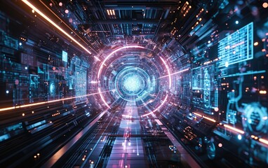Wall Mural - futuristic visualization of data stream and network connectivity in cyberspace