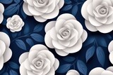 Fototapeta Do pokoju - Seamless pattern with white roses on blue background