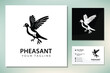 Beauty Flying Pheasant Bird over the grass Portrait Picture Frame Silhouette Logo design
