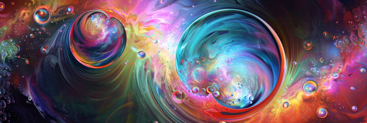 Wall Mural - Abstract Planetary Collision.
Vibrant abstract depicting a collision of planetary spheres in space.