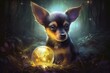 A fascinating artwork showcasing an enchanting painting of a puppy with magical aura. Generative AI