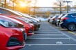© JetHuynh - Car parked at outdoor parking lot. Used car for sale and rental service. Car insurance background. Automobile parking area
