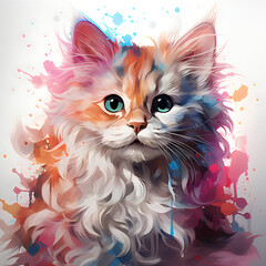  Cute Cat in Water Color Splash