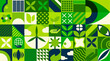 Green energy, environment abstract geometric pattern. Vector ecology, sustainable energy and eco friendly power background. Geometric pattern with recycle sign, green leaf, solar panel, turbine