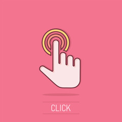 Wall Mural - click mouse icon in comic style. pointer vector cartoon illustration on isolated background. hand pu
