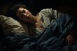 © Yuliia - Young european girl sleeping laying night bedroom red dress relaxed woman dreaming during sleep dreams dark room relaxation