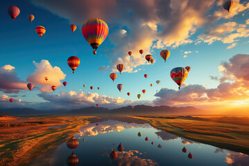 Wall Mural - Vibrant colorful hot air balloons in the sky