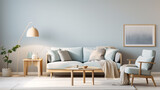Fototapeta Panele - Cosy blue living room interior design, stylish modern livingroom.