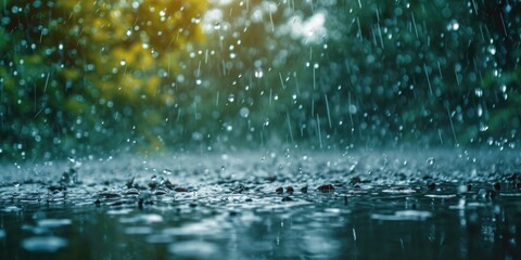 Wall Mural - a rain storm is coming down on the ground. this image can be used to depict the onset of a storm or 
