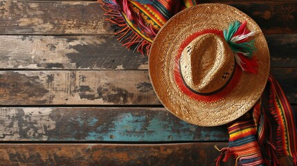 Sticker - Mexico cinco de mayo wood background mexican sombrero