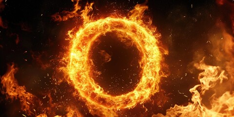 Wall Mural - a striking image of a ring of fire on a black background. ideal for use in dramatic or intense graph