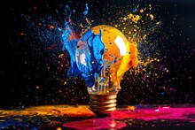 A Light Bulb With Vibrant Colored Paint On Its Surface. This Unique And Creative Image Can Be Used To Represent Creativity, Innovation, And Artistic Concepts