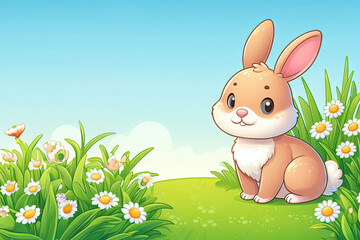 Wall Mural - cute little bunny closeup on color background