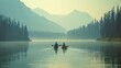 © Onchira - woman and man, couple kayaking on a serene lake