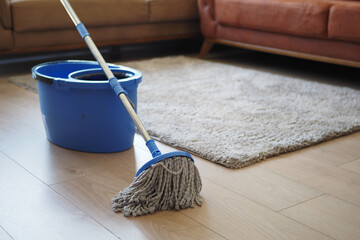 Wall Mural - cleaning tiles floor with mop 