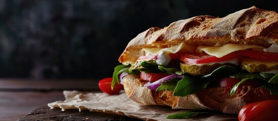 cemita cake with oaxaca cheese mexican sandwich Mexican food. Copy space image. Place for adding text