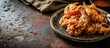Fried Seafood piled high on white plate. Copy space image. Place for adding text
