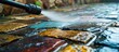 © Ilgun - Detail of cleaning terrace with high pressure water blaster cleaning dirty paving stones. Copy space image. Place for adding text