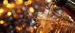 close up of a glass of champagne poured from a bottle. Copy space image. Place for adding text