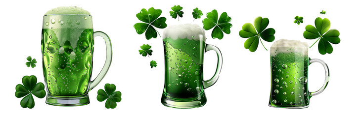 St Patrick_s Day Green beer mug overflowing with foam 3D illustration,pngPNG file with transparency,isolated on a transparent backgro