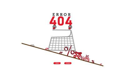 Wall Mural - Error 404 abstract design with shopping cart, percentage vector illustration. Webpage internet security warning to use in web shop, web development, webpage error, error 404 projects. 