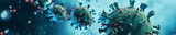 Fototapeta  - coronavirus 2019-ncov flu, covid-19 banner illustration, virus under microscope