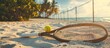 © Ilgun - Beach tennis ball and racket on the court. Copy space image. Place for adding text