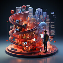 An isolated person on a phone screen, in the style of isometric