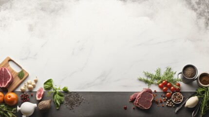 Wall Mural - A table topped with meat and vegetables next to a cutting board