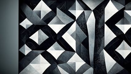 Wall Mural - Wallpaper in black, white and shades of gray with a geometric abstract 4K texture