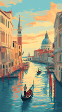 Vintage Illustration Of Venice. AI Generated Image	