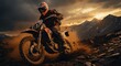 Thrilling skyward adventure on a dirt bike, as a fearless rider tackles the rugged terrain with skill and style