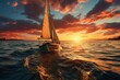 A majestic sailboat glides gracefully across the shimmering ocean, its masts and sails dancing in the vibrant sky as the sun sets on a peaceful evening