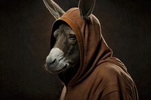 Portrait Of Mule In Sportswear And A Hood