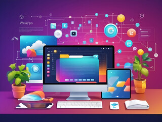 Wall Mural - creating software and websites for different digital platforms (desktop pc, laptop, tablet, and mobi