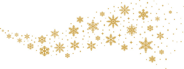 Wall Mural - Gold snowflake vector wave, decorative banner design for the winter holidays, elegant clip art design