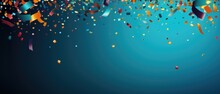 Celebration And Colorful Confetti Party On Blue Abstract Background